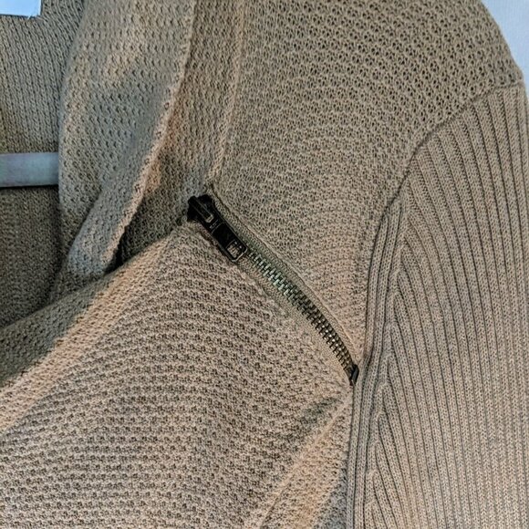 Alfred Sung Full Zip Sweater Womens M Medium Tan Beige Brown Cowl Long Sleeve - Picture 4 of 14